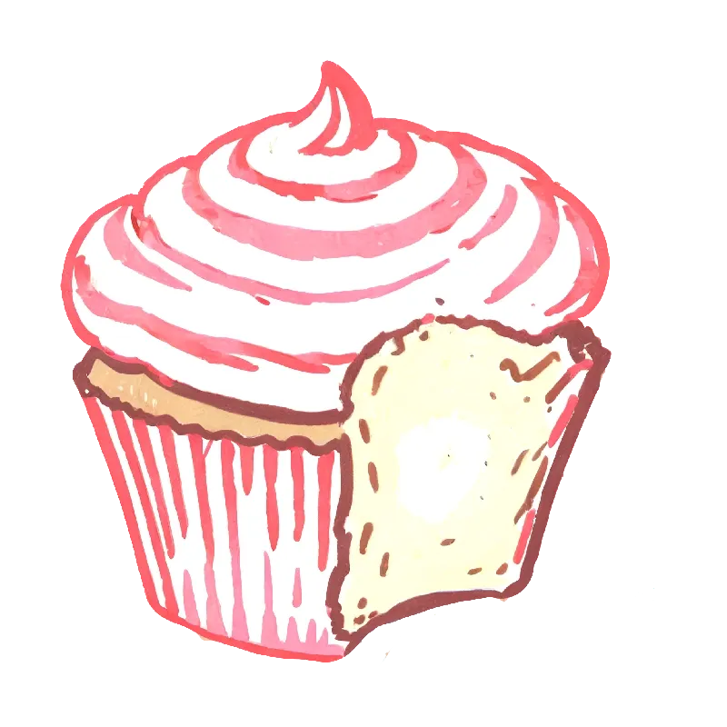 A cupcake with a bite out of it.