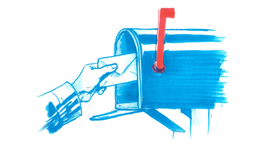 An illustration of a hand placing or removing a letter from a mail box