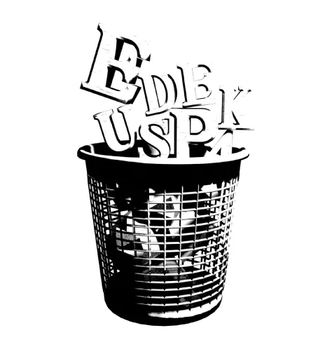 A trash can with the letters Eduspeak in it