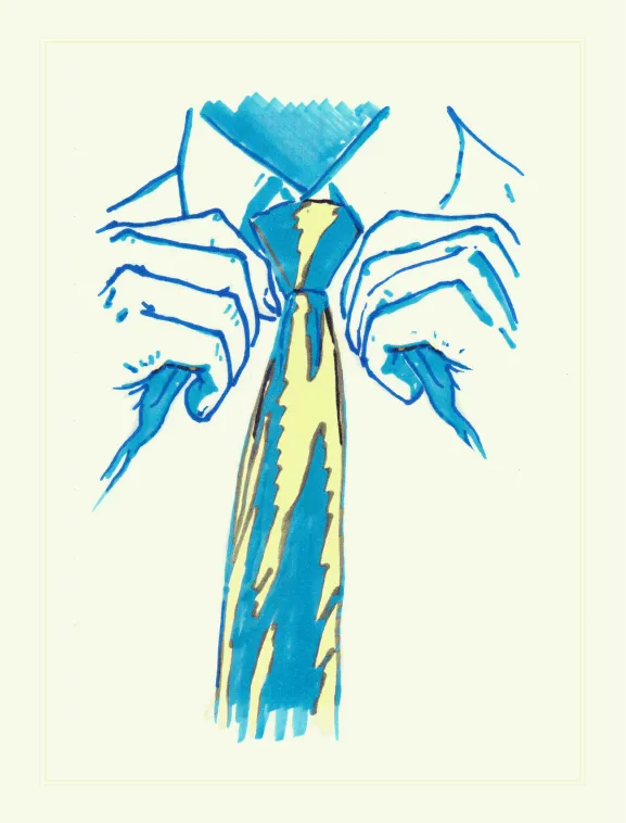 An illustration of a person tieing their tie.