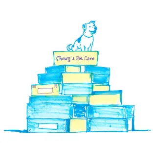 Illustration of A dog sitting ontop of some boxes